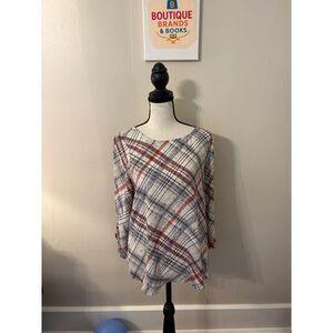 Skies Are Blue Red, Blue & Cream Plaid Print Blouse Size S